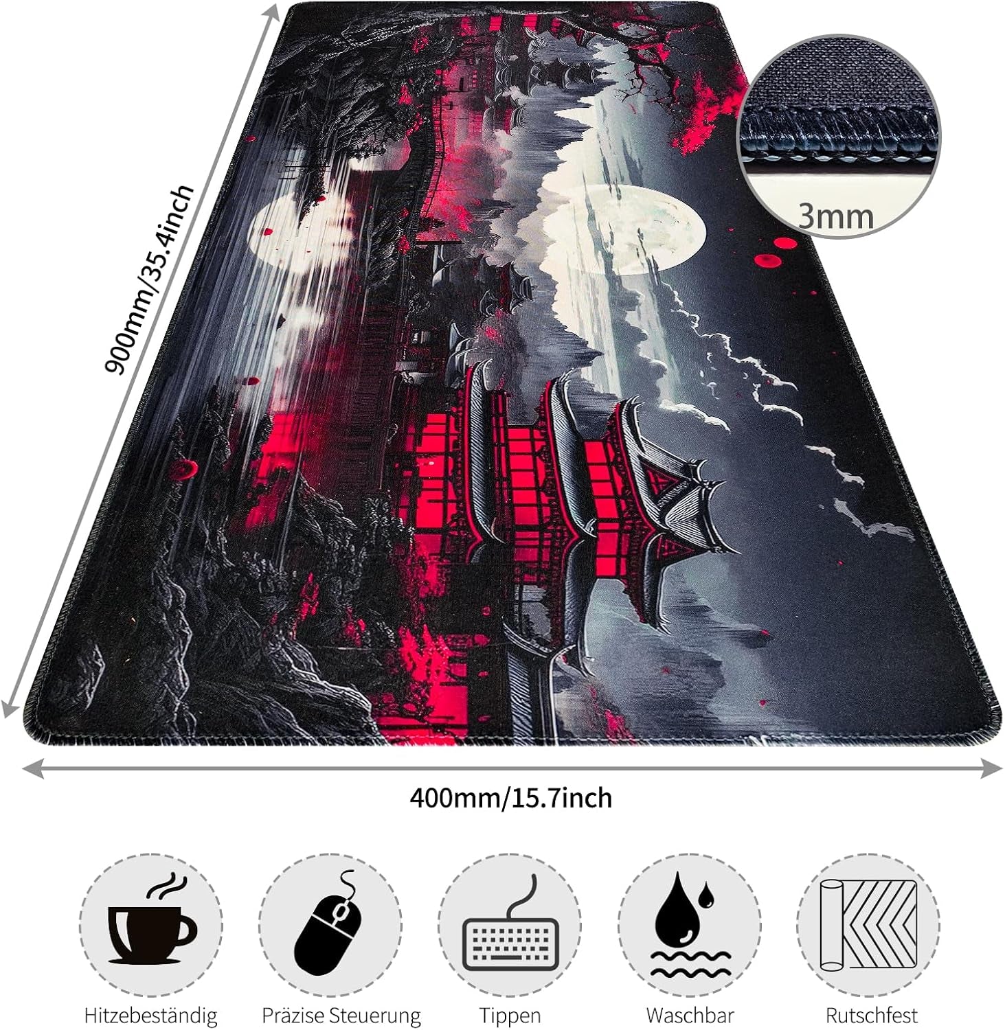XXL Gaming Mousepad decorated in Dark/Red Japan Style
